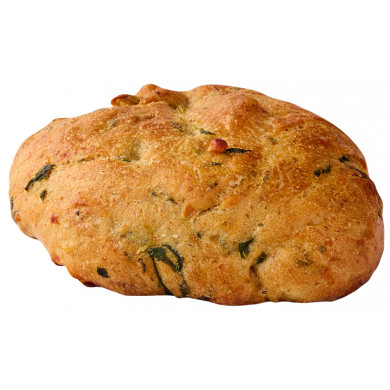 Mørkt stykke med kartoffel spinat og ost