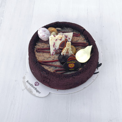 Chokoladekage m. chokocreme og karamel